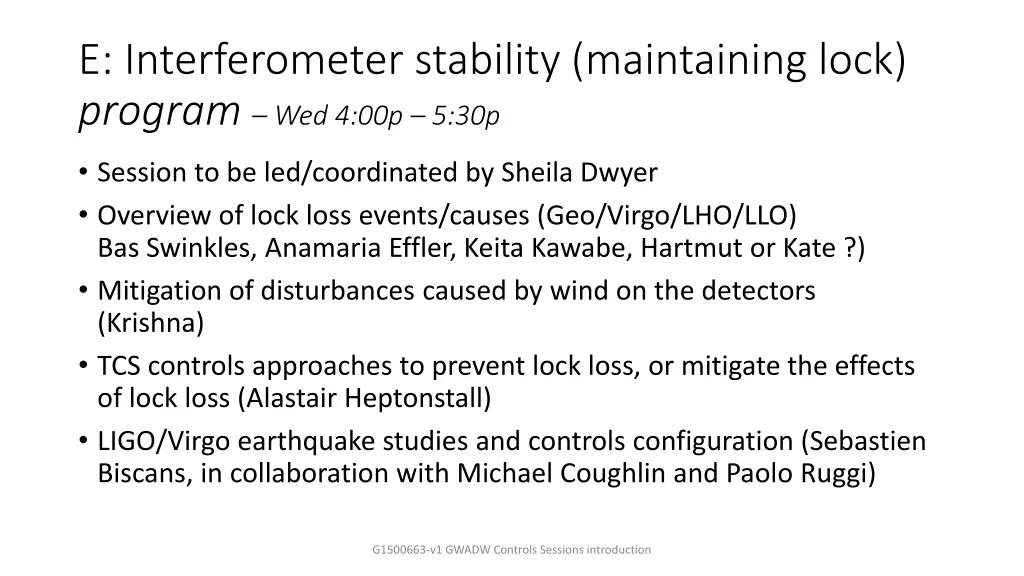 e interferometer stability maintaining lock 1