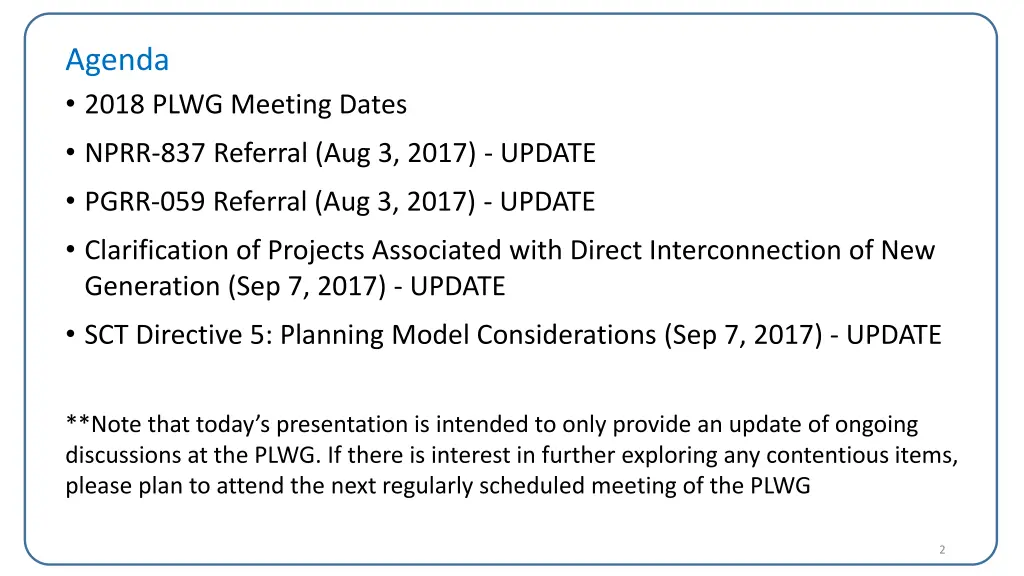 agenda 2018 plwg meeting dates nprr 837 referral