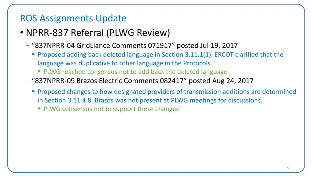 ros assignments update nprr 837 referral plwg 1