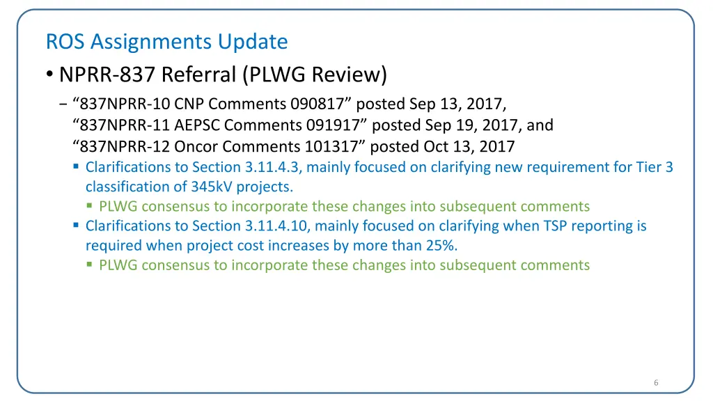 ros assignments update nprr 837 referral plwg 2