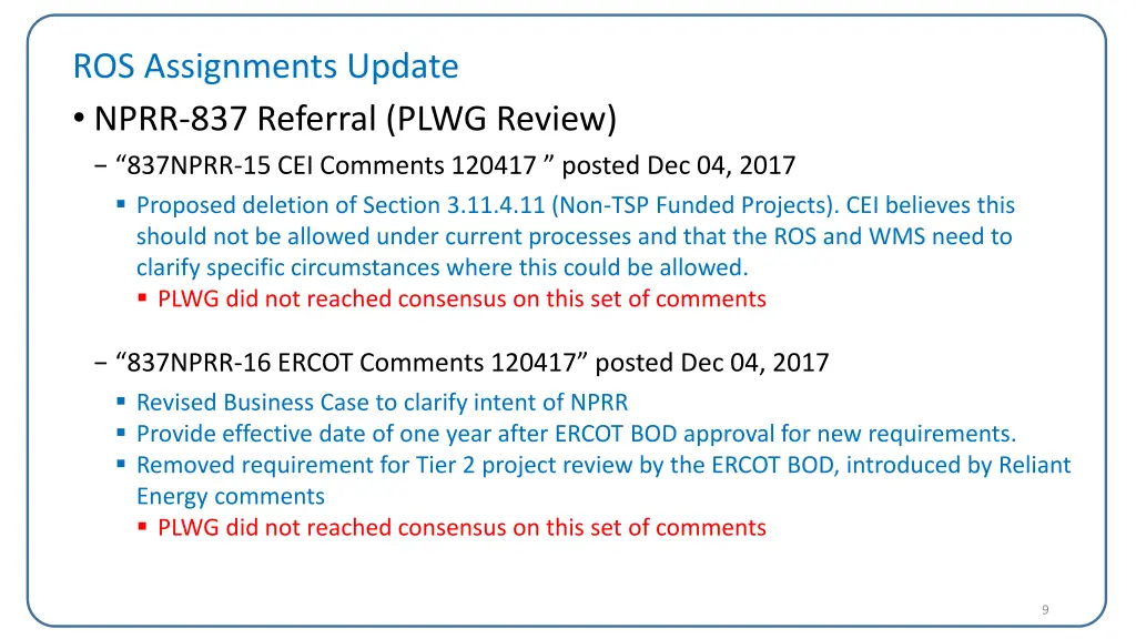 ros assignments update nprr 837 referral plwg 5