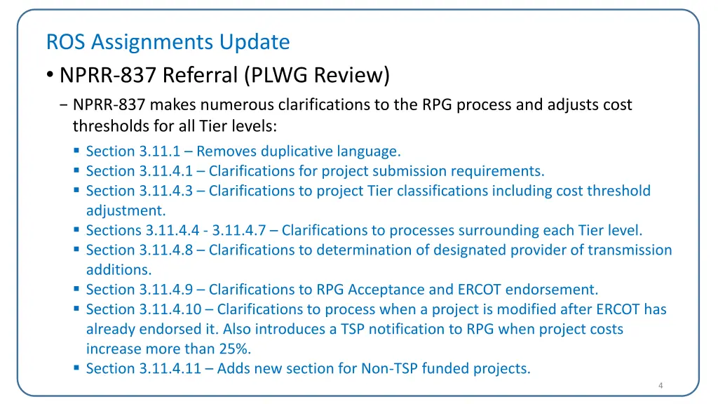 ros assignments update nprr 837 referral plwg