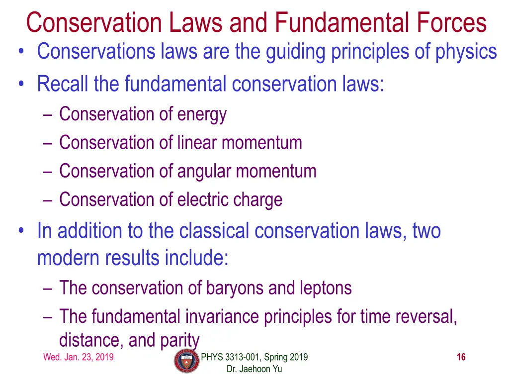 conservation laws and fundamental forces