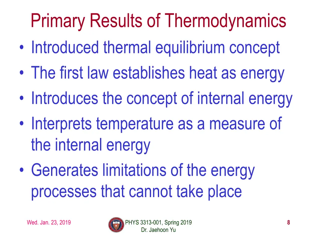 primary results of thermodynamics introduced