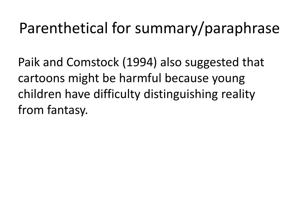 parenthetical for summary paraphrase