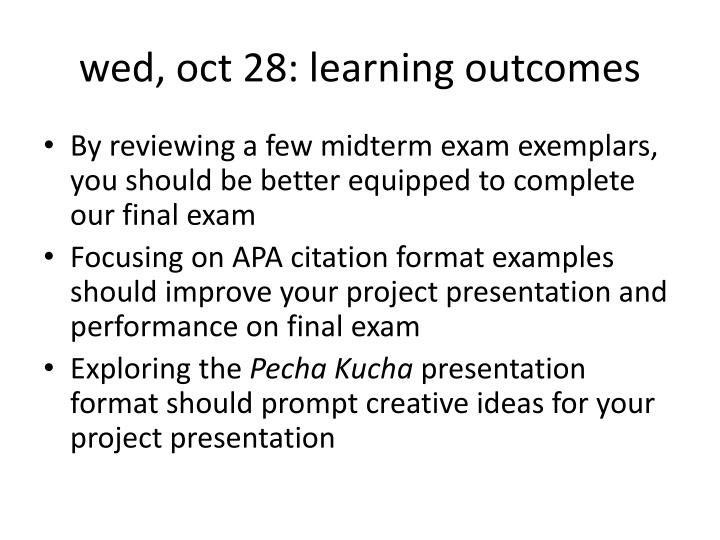 wed oct 28 learning outcomes