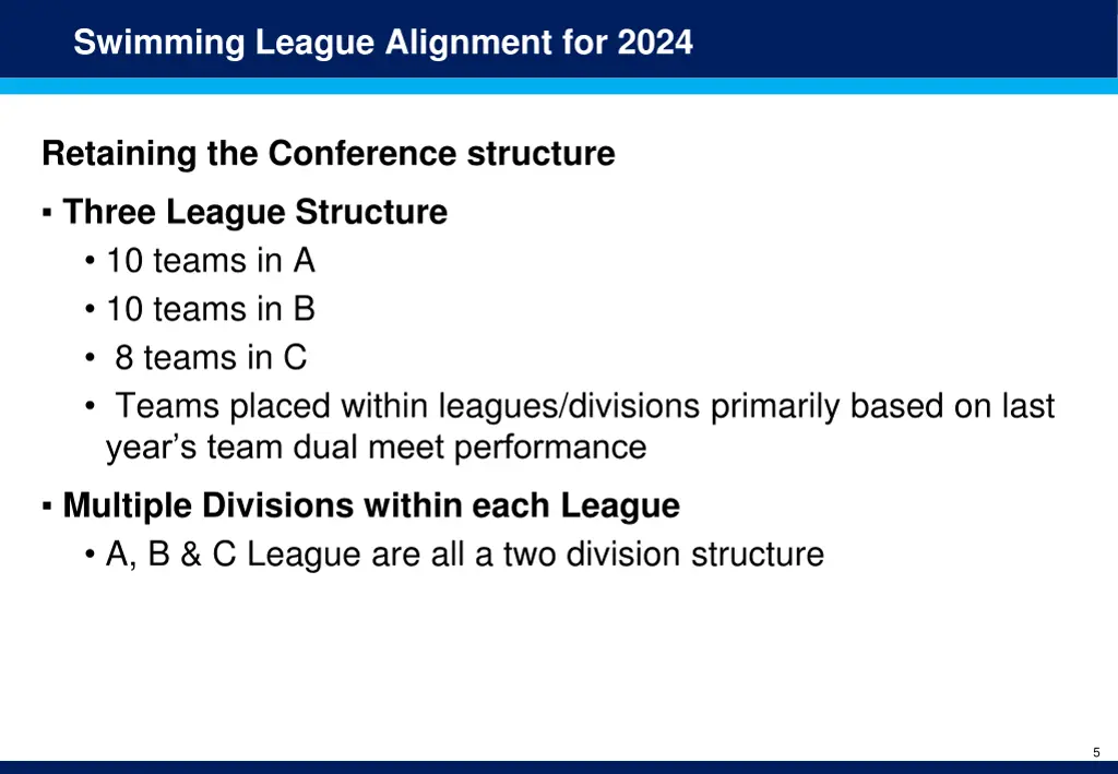 swimming league alignment for 2024