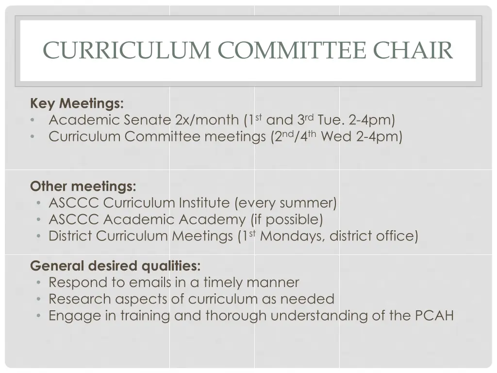 curriculum committee chair