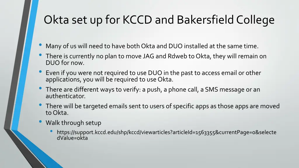 okta set up for kccd and bakersfield college 1