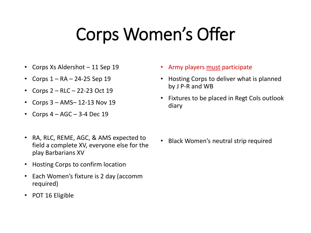 corps women s offer corps women s offer