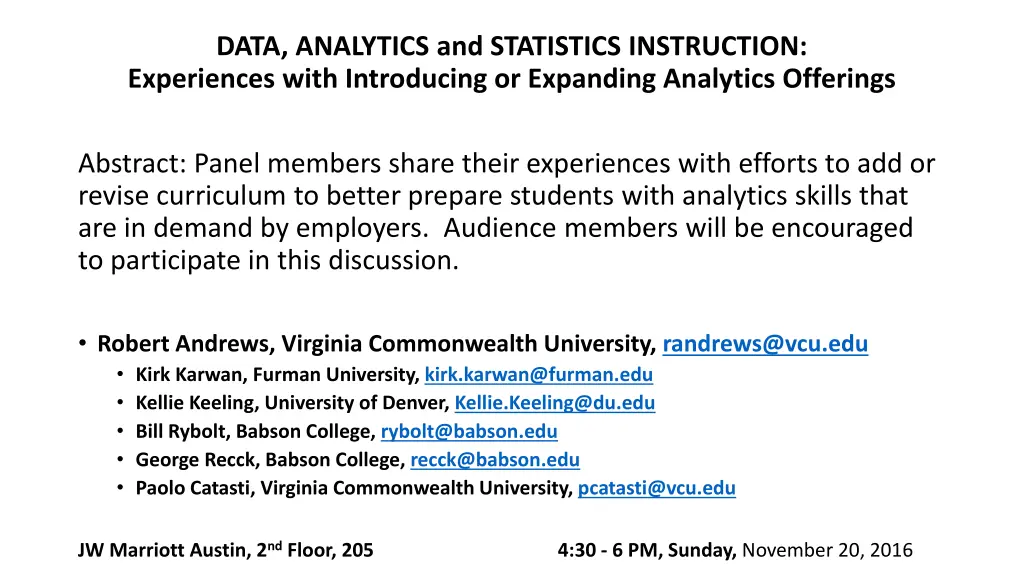 data analytics and statistics instruction