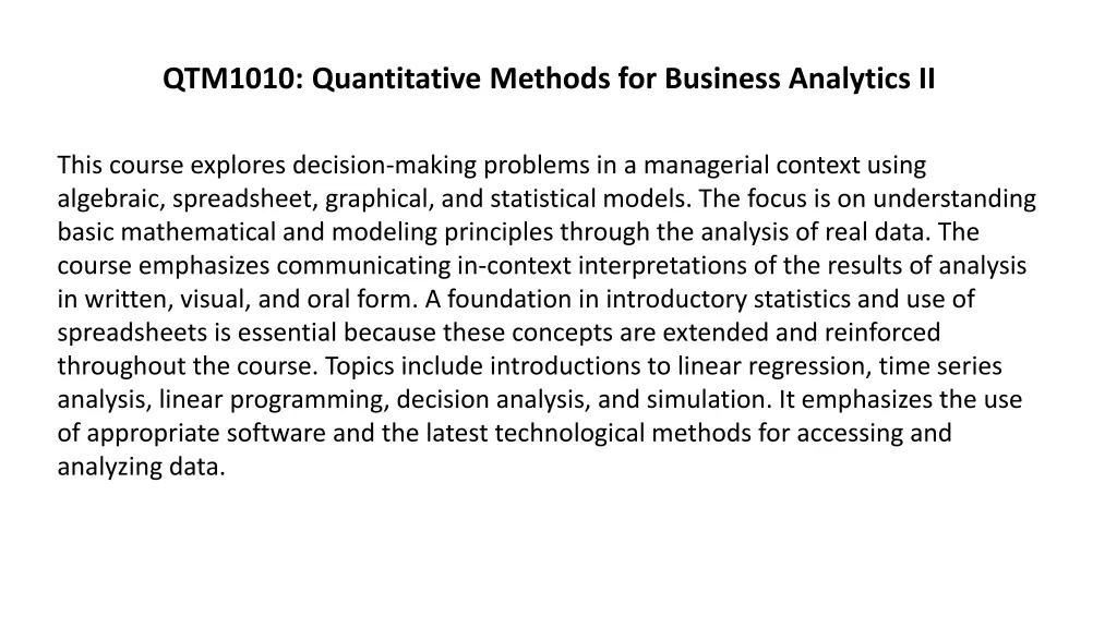 qtm1010 quantitative methods for business