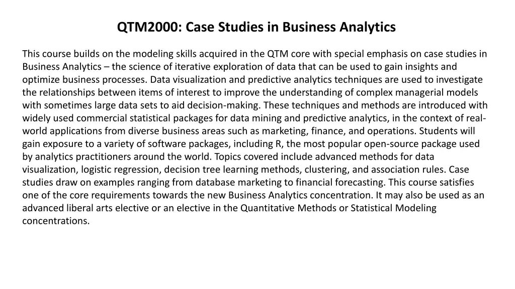 qtm2000 case studies in business analytics