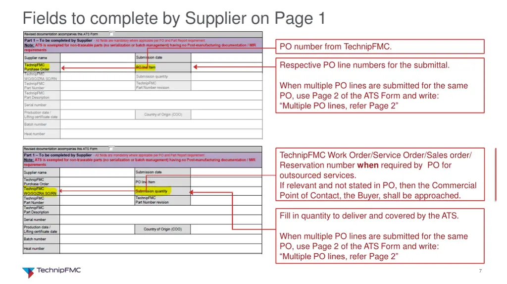 fields to complete by supplier on page 1 1