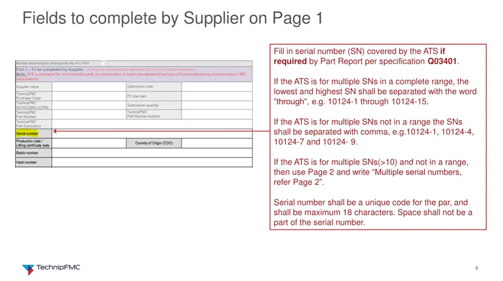 fields to complete by supplier on page 1 3