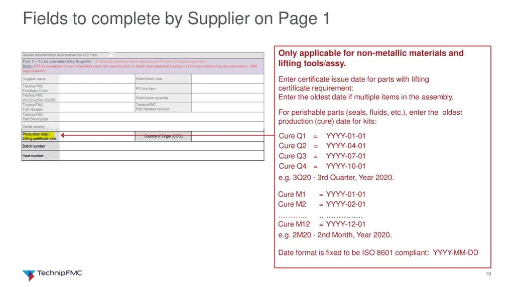 fields to complete by supplier on page 1 4