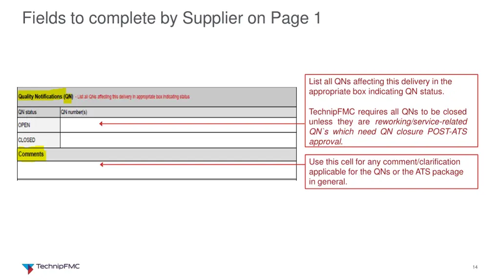 fields to complete by supplier on page 1 8