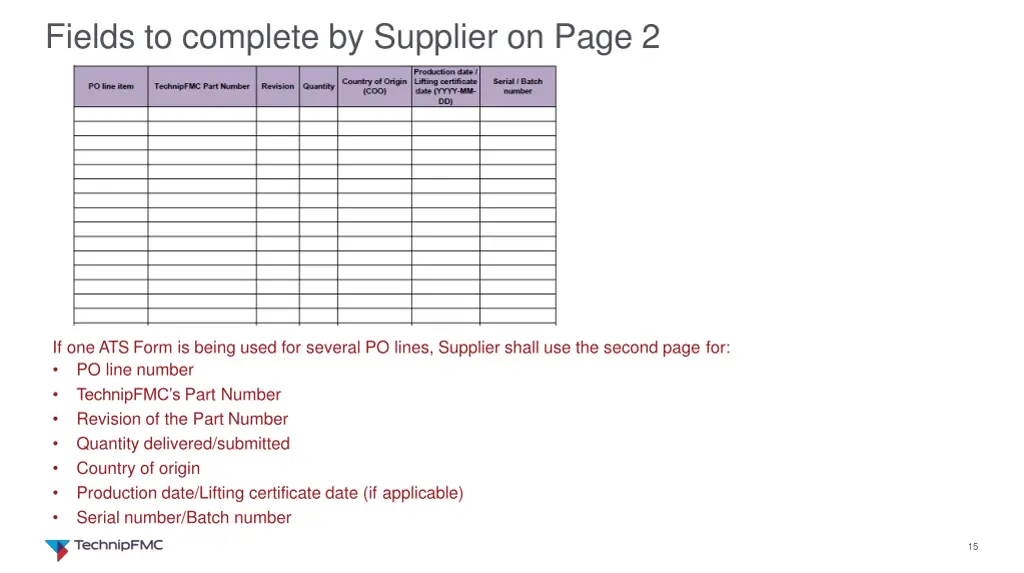 fields to complete by supplier on page 2