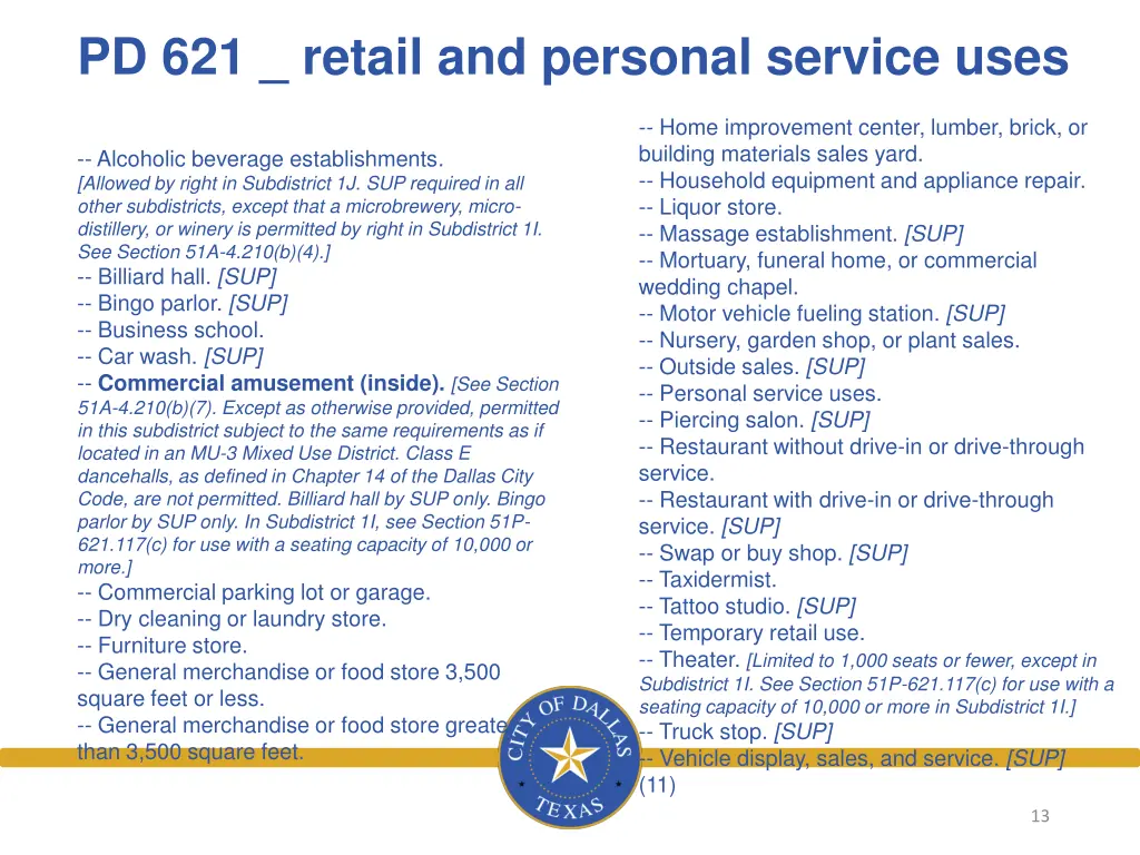 pd 621 retail and personal service uses