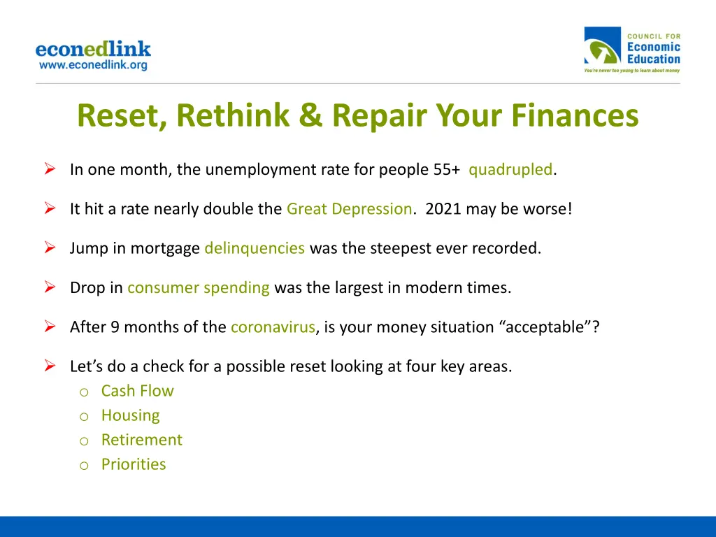 reset rethink repair your finances