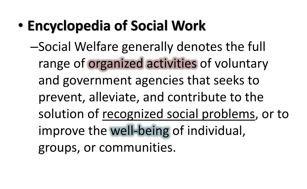 encyclopedia of social work social welfare