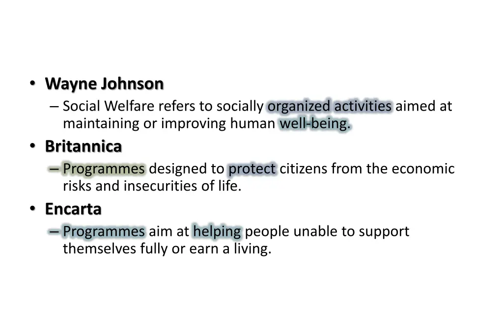 wayne johnson social welfare refers to socially