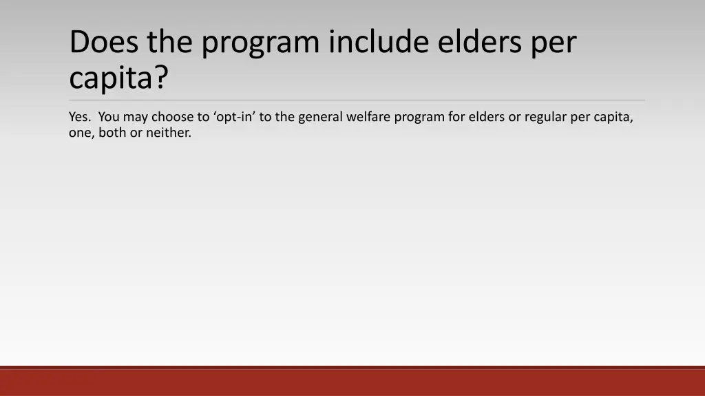 does the program include elders per capita