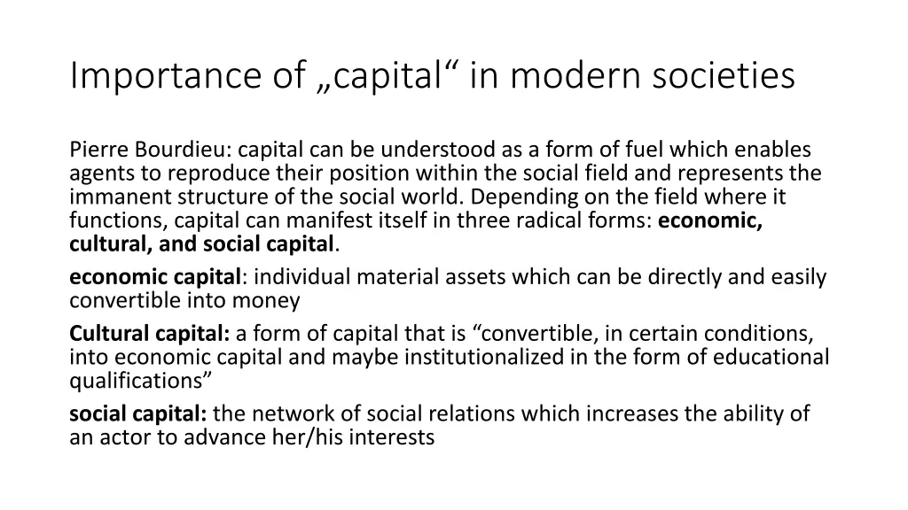 importance of capital in modern societies