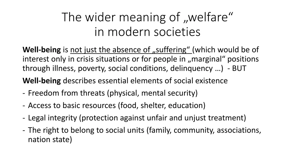 the wider meaning of welfare in modern societies