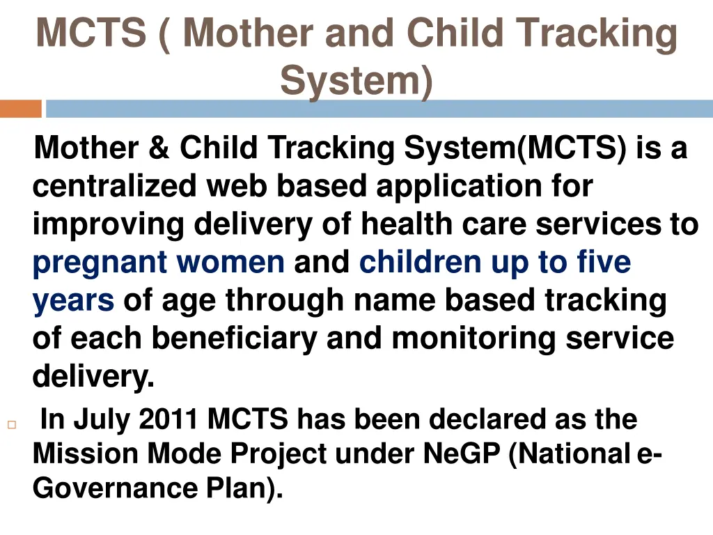 mcts mother and child tracking system