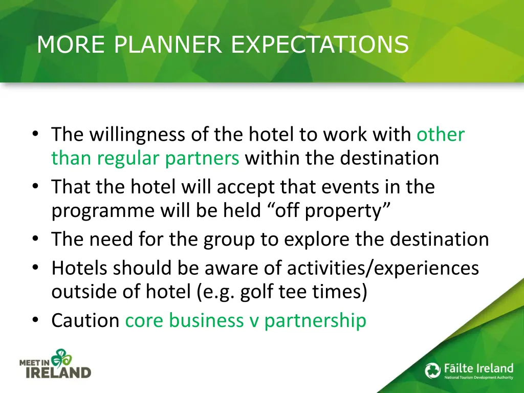 more planner expectations