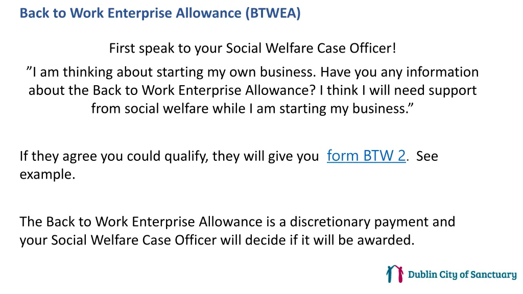 back to work enterprise allowance btwea 2