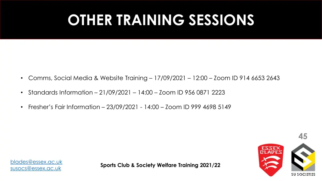 other training sessions