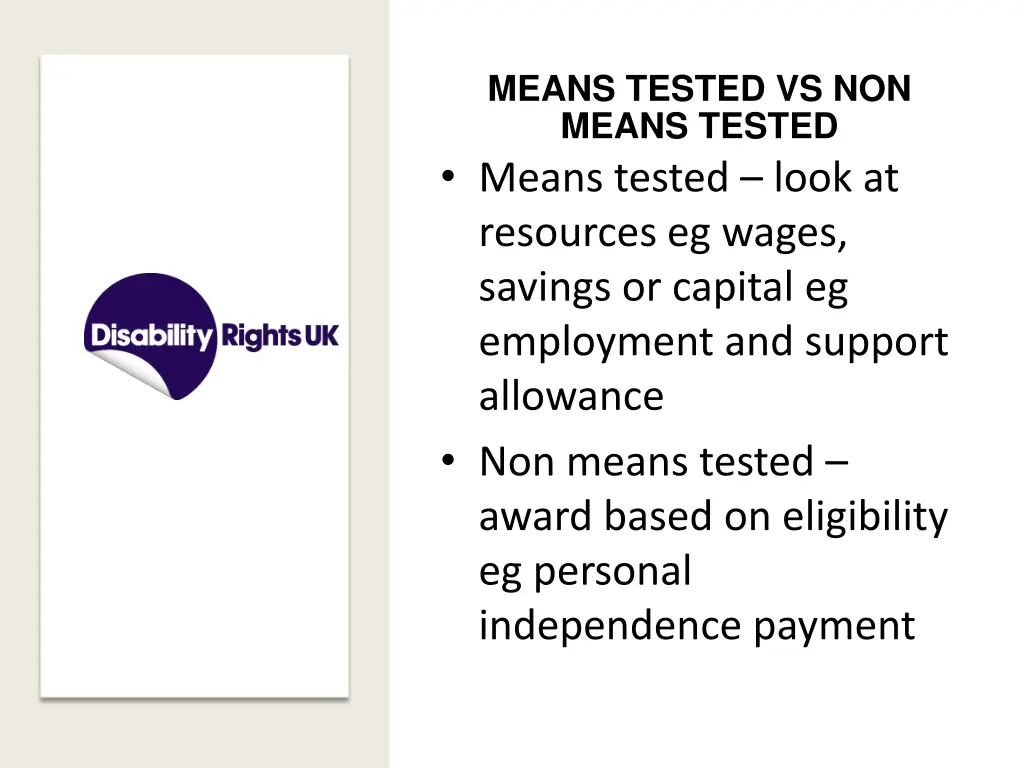 means tested vs non means tested means tested