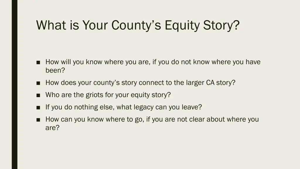 what is your county s equity story