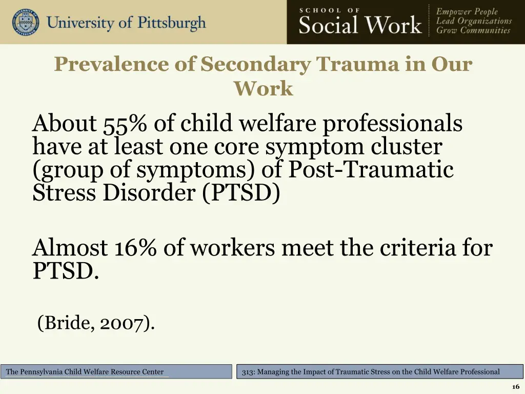 prevalence of secondary trauma in our work