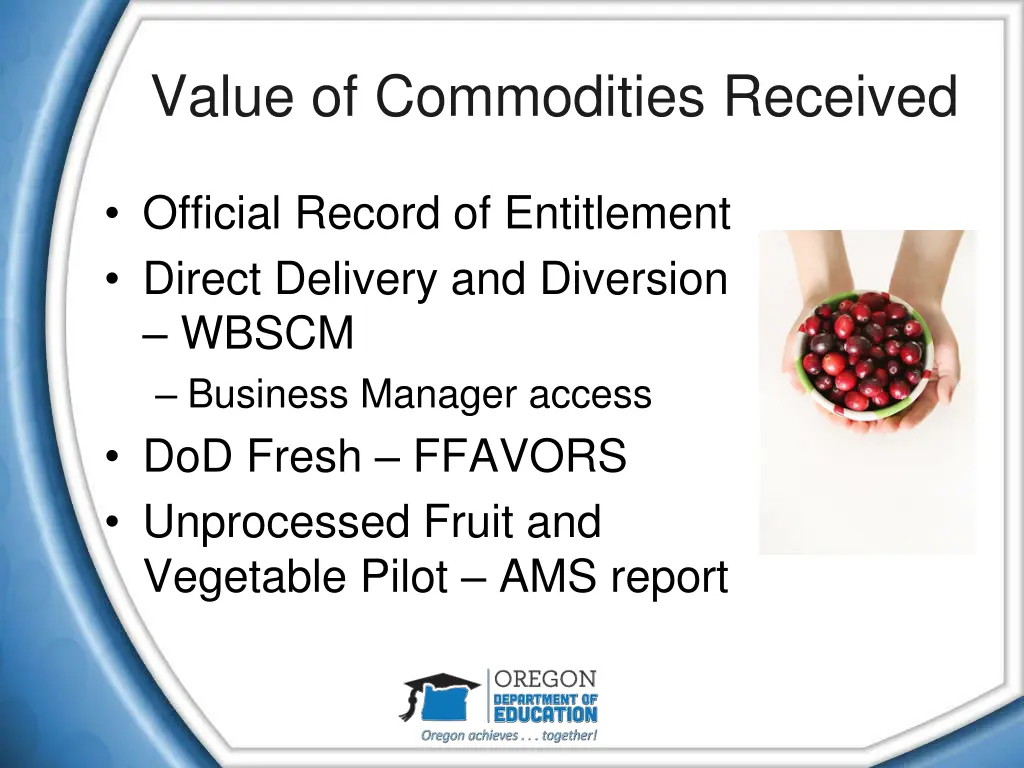 value of commodities received