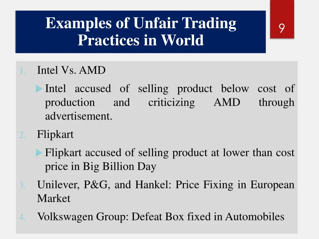 examples of unfair trading practices in world