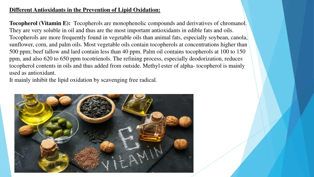 different antioxidants in the prevention of lipid