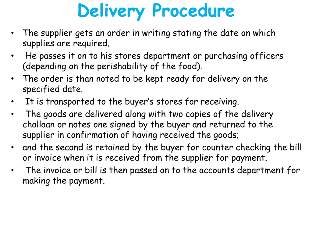 delivery procedure