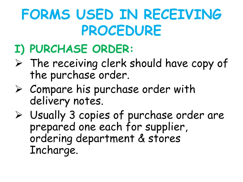 forms used in receiving procedure i purchase