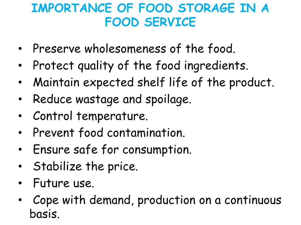 importance of food storage in a food service