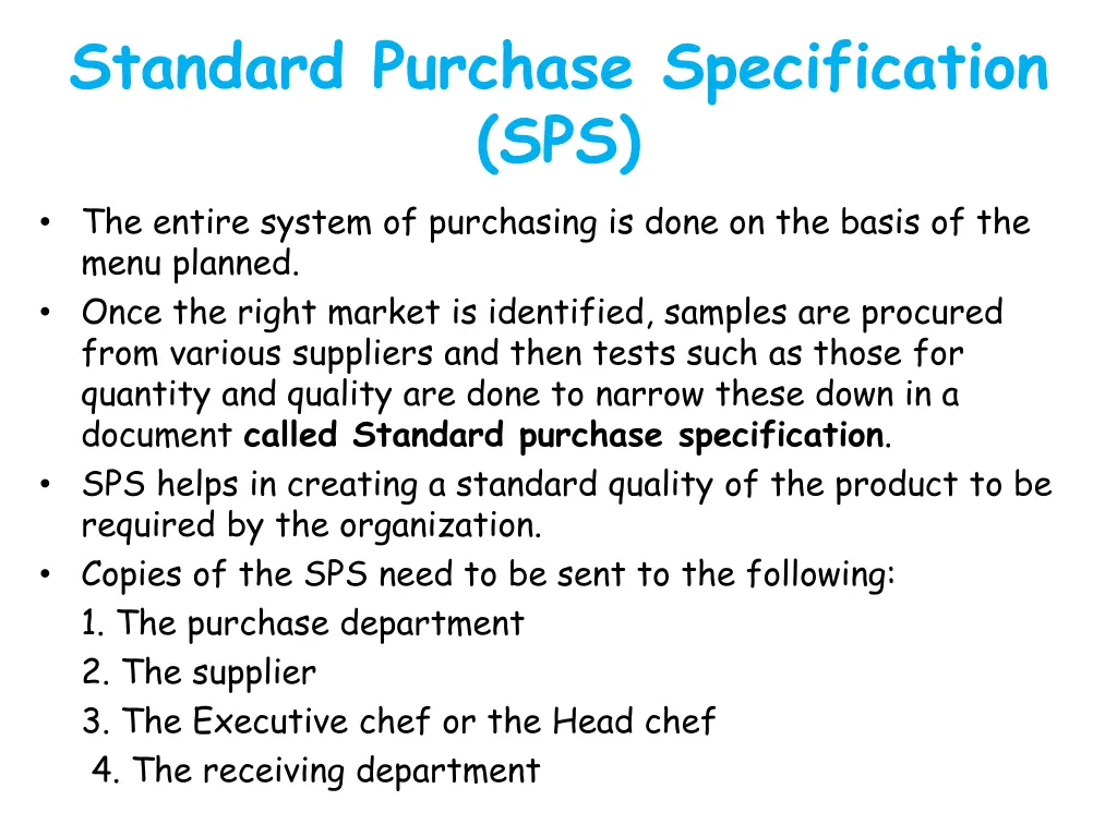 standard purchase specification sps the entire