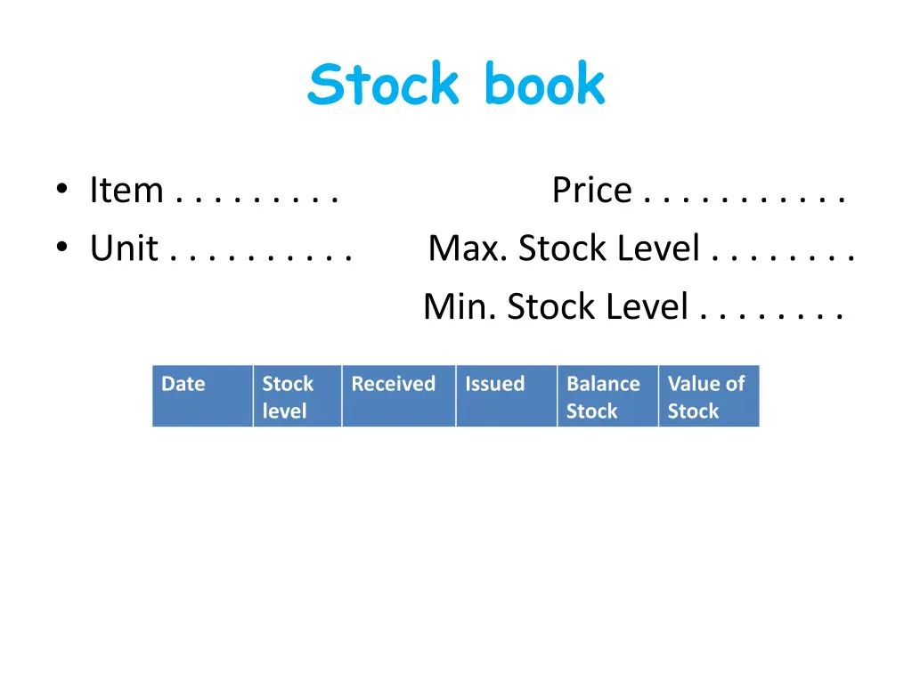 stock book 1