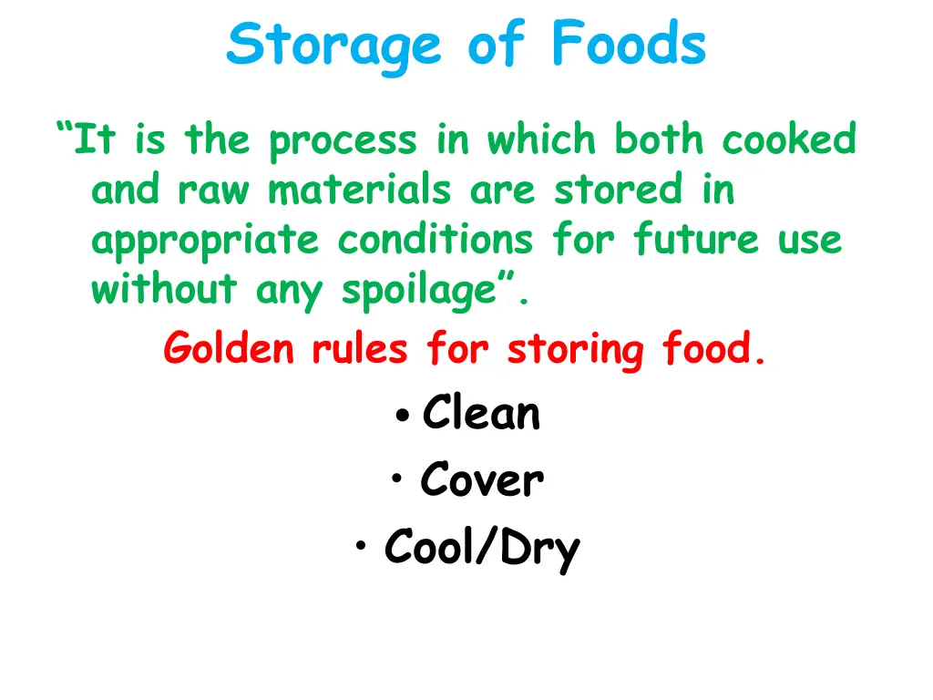 storage of foods