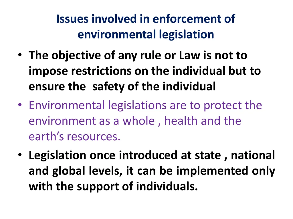 issues involved in enforcement of environmental