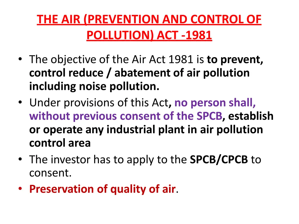 the air prevention and control of pollution