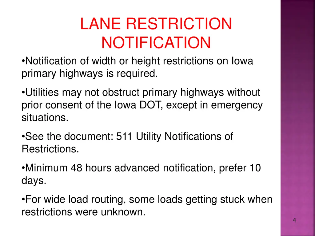 lane restriction notification notification