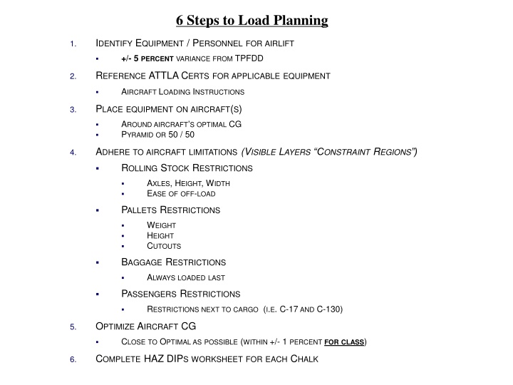 6 steps to load planning