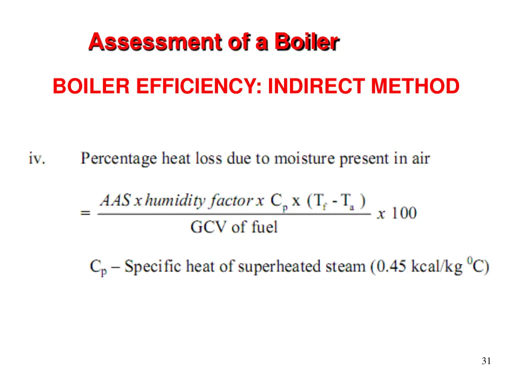 assessment of a boiler 14